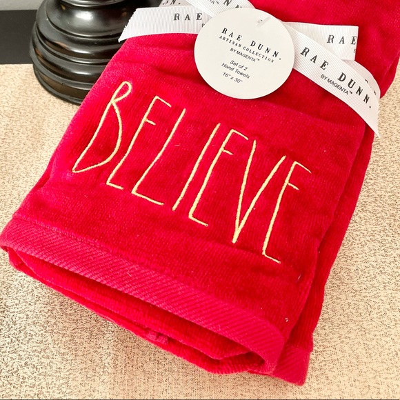🆕Rae Dunn Set of 2 BELIEVE Hand Towels - Picture 3 of 6